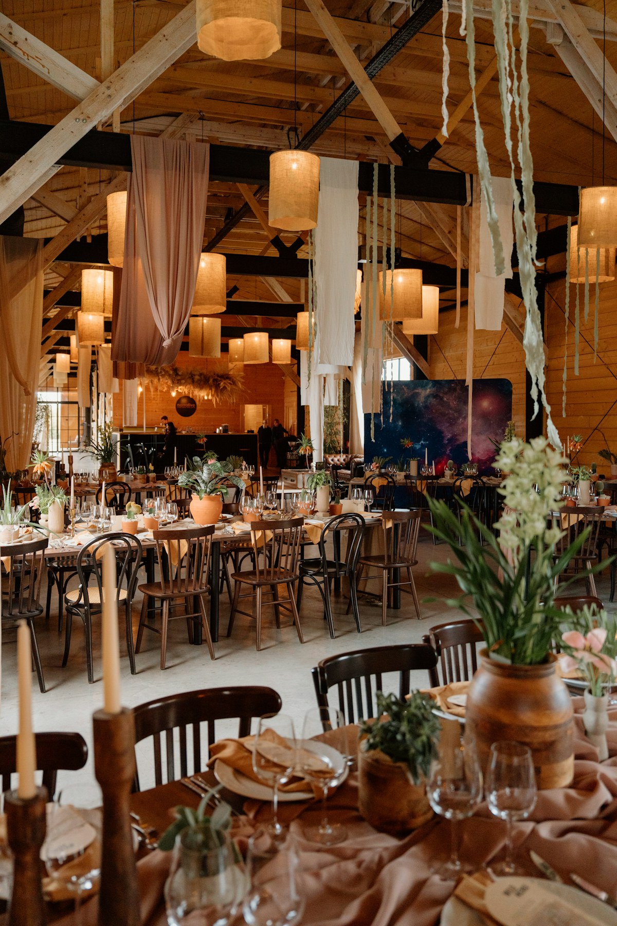 Warm wood and a candlelit reception